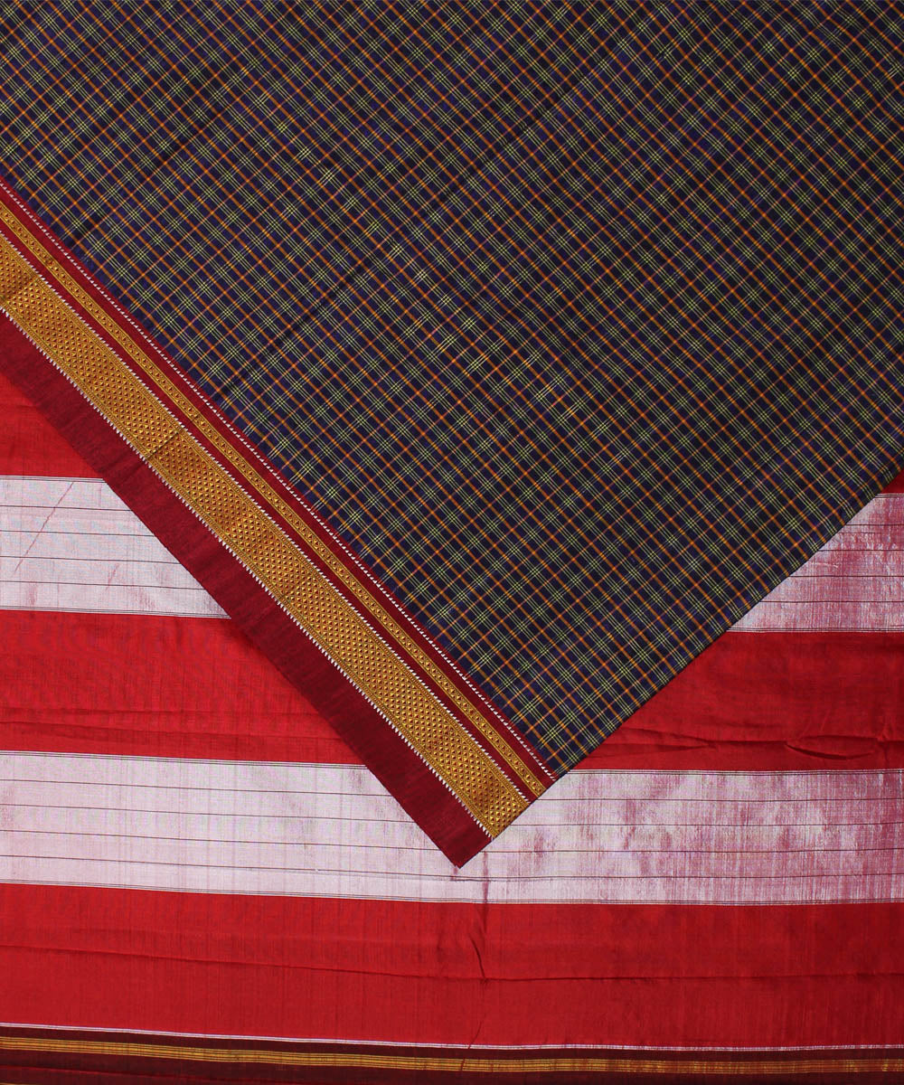Multicolour handwoven cotton art silk chikki paras border ilkal sari