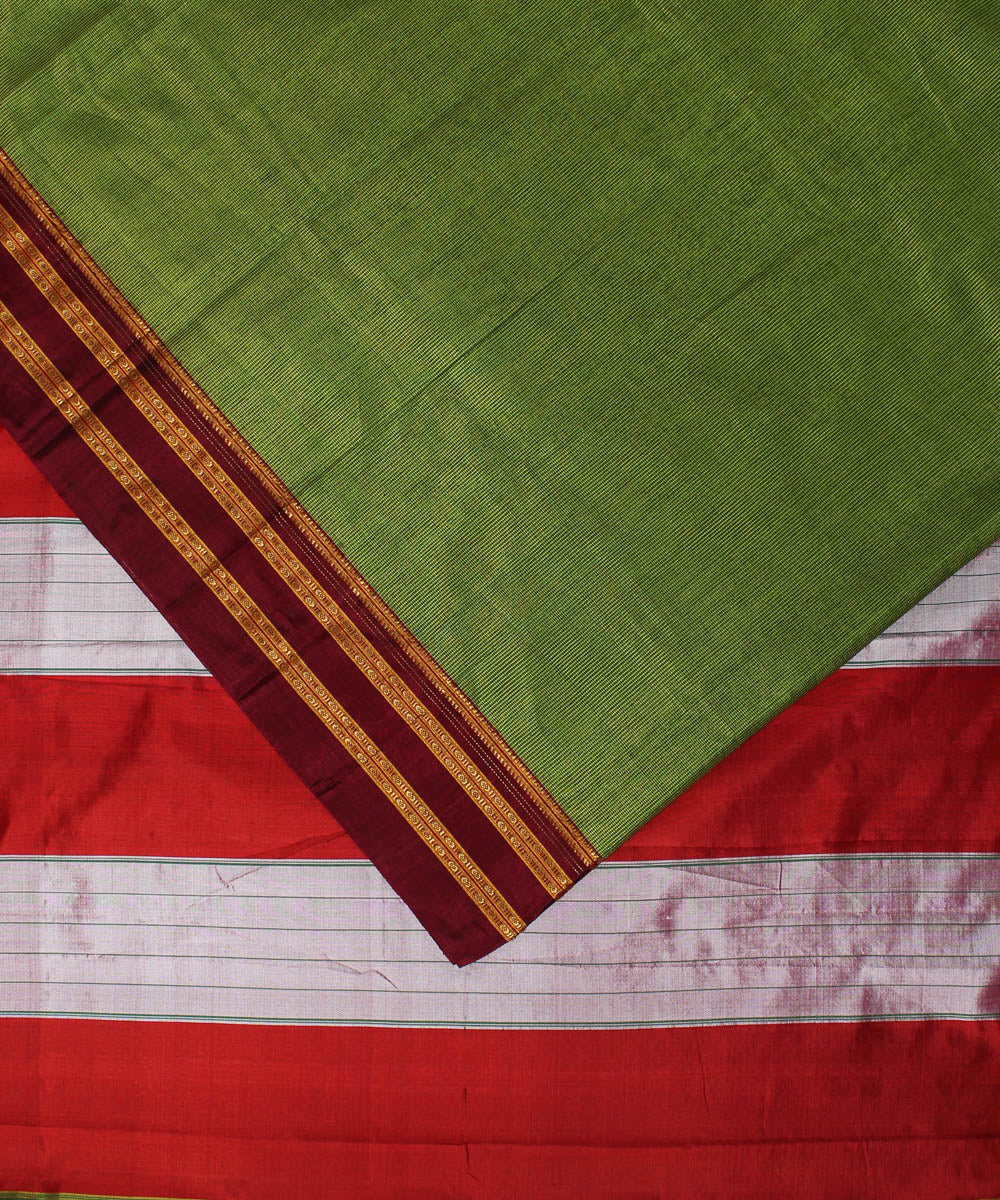 Green red handwoven cotton art silk gayatri border ilkal sari