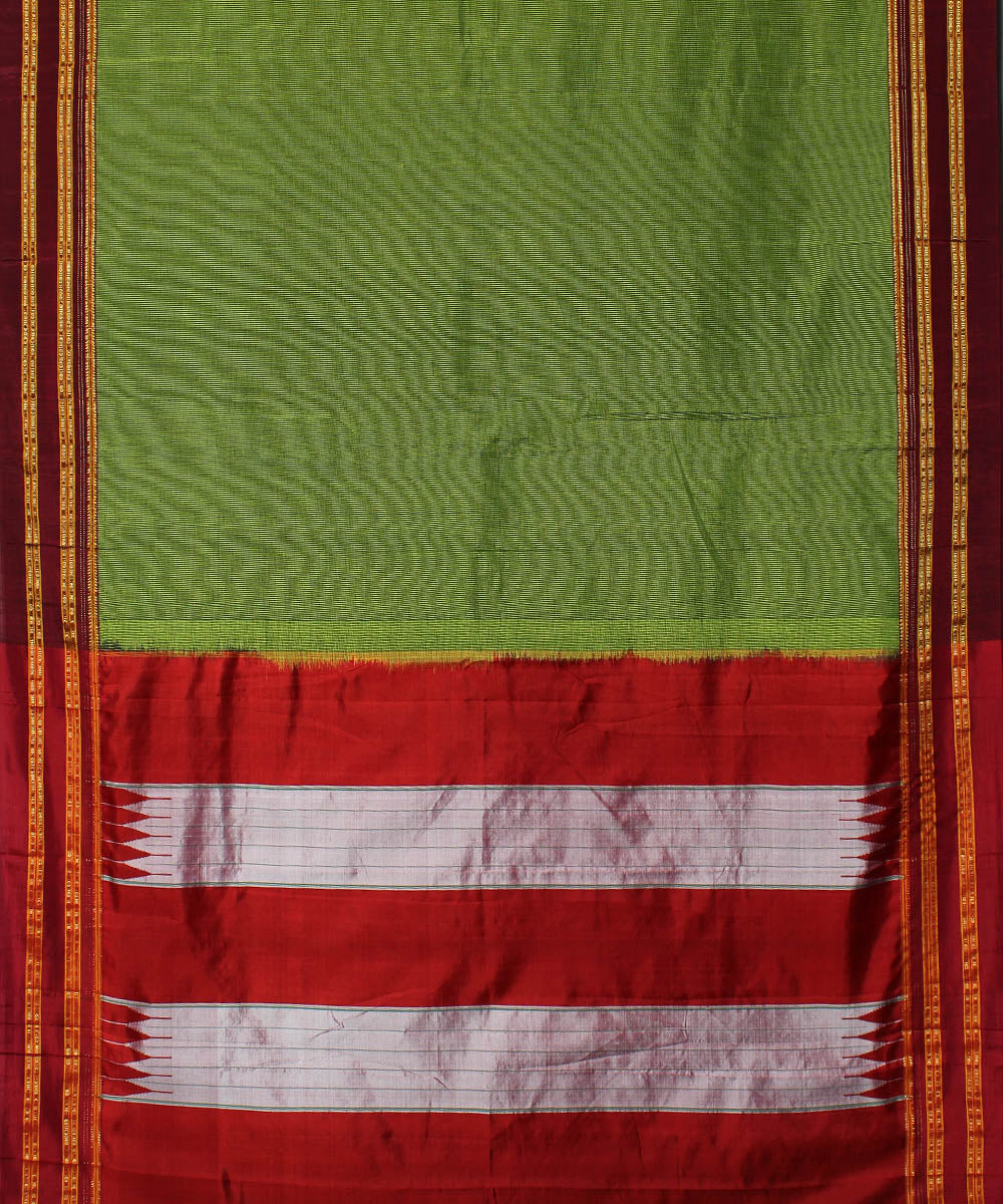 Green red handwoven cotton art silk gayatri border ilkal sari