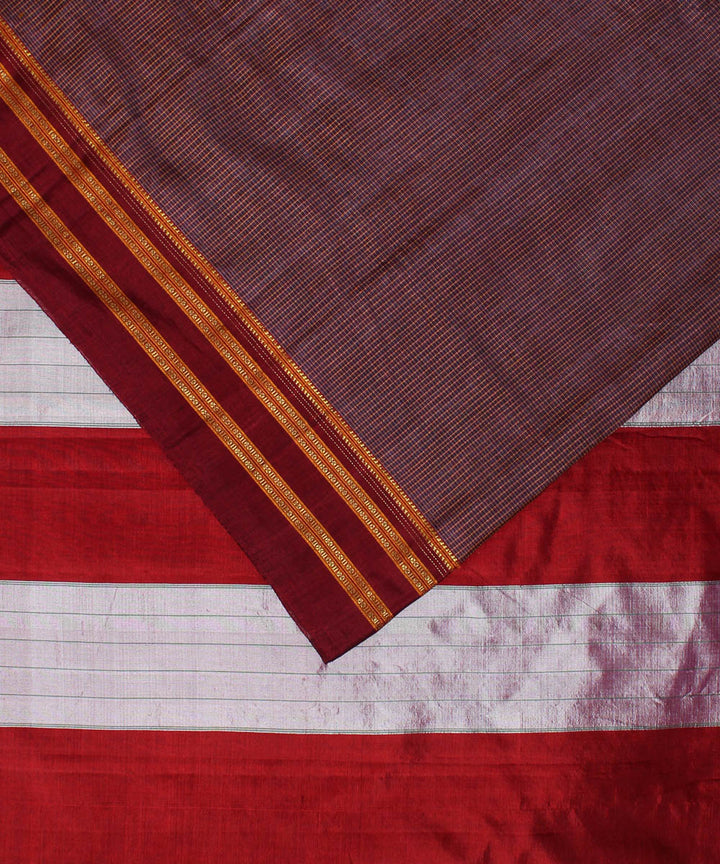 Mauve red handwoven cotton art silk gayatri border ilkal sari