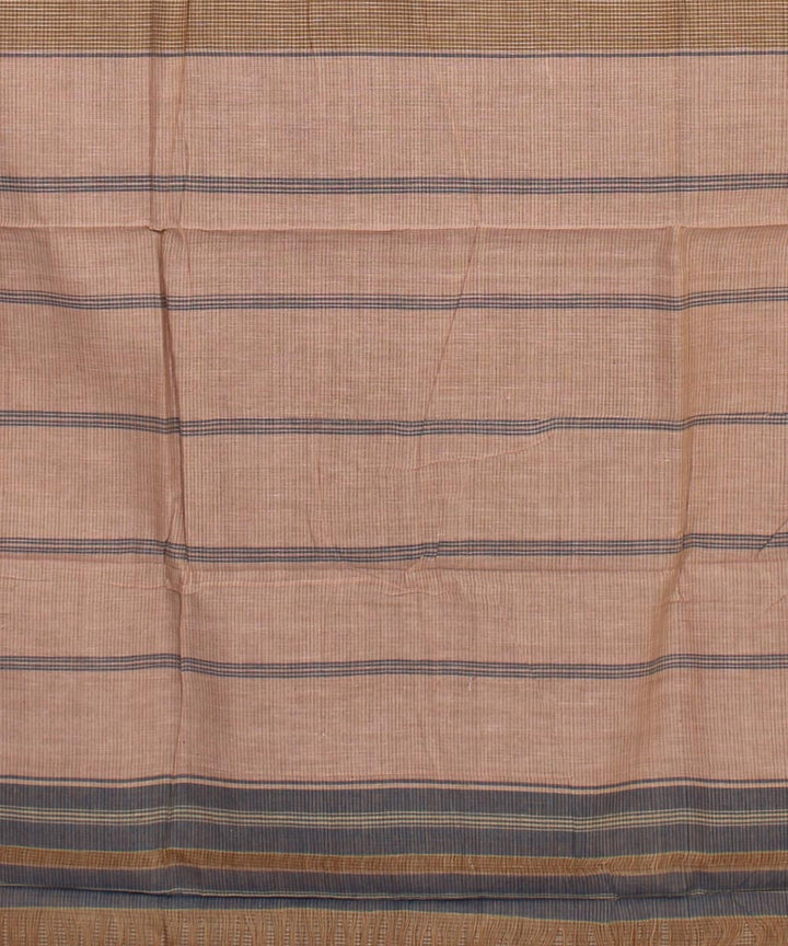 Cotton Handloom Light Brown Checks Saree