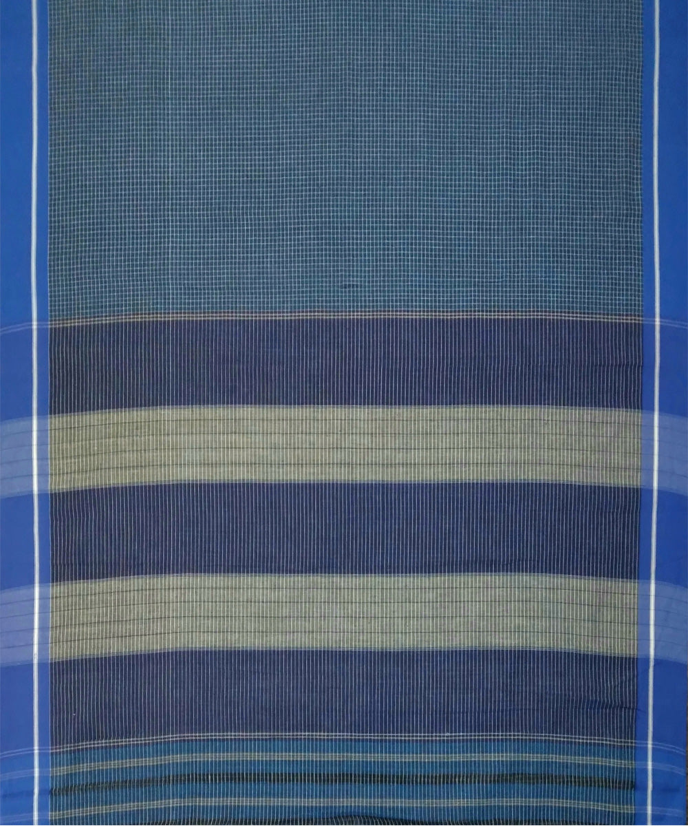Blue checks handwoven cotton patteda anchu saree