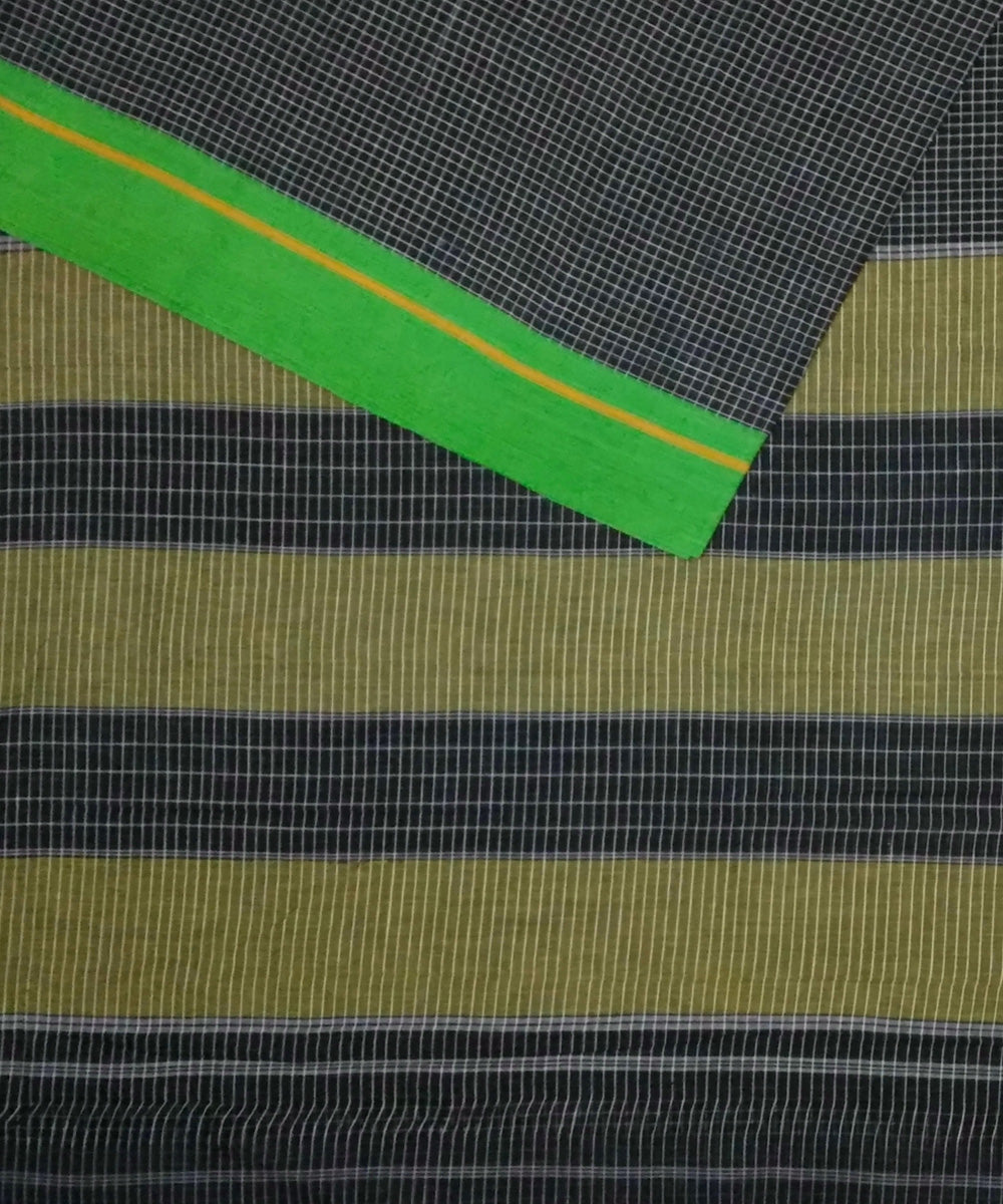 Black with yellow green borders handwoven cotton patteda anchu saree