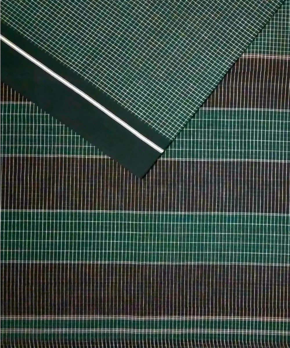 Pale green and deep green borders handwoven cotton patteda anchu saree