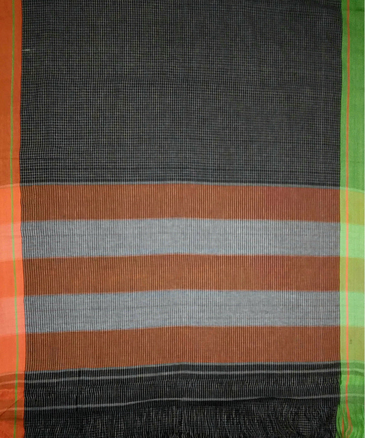 Black checks orange green borders handwoven cotton patteda anchu saree