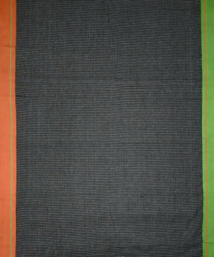 Black checks orange green borders handwoven cotton patteda anchu saree