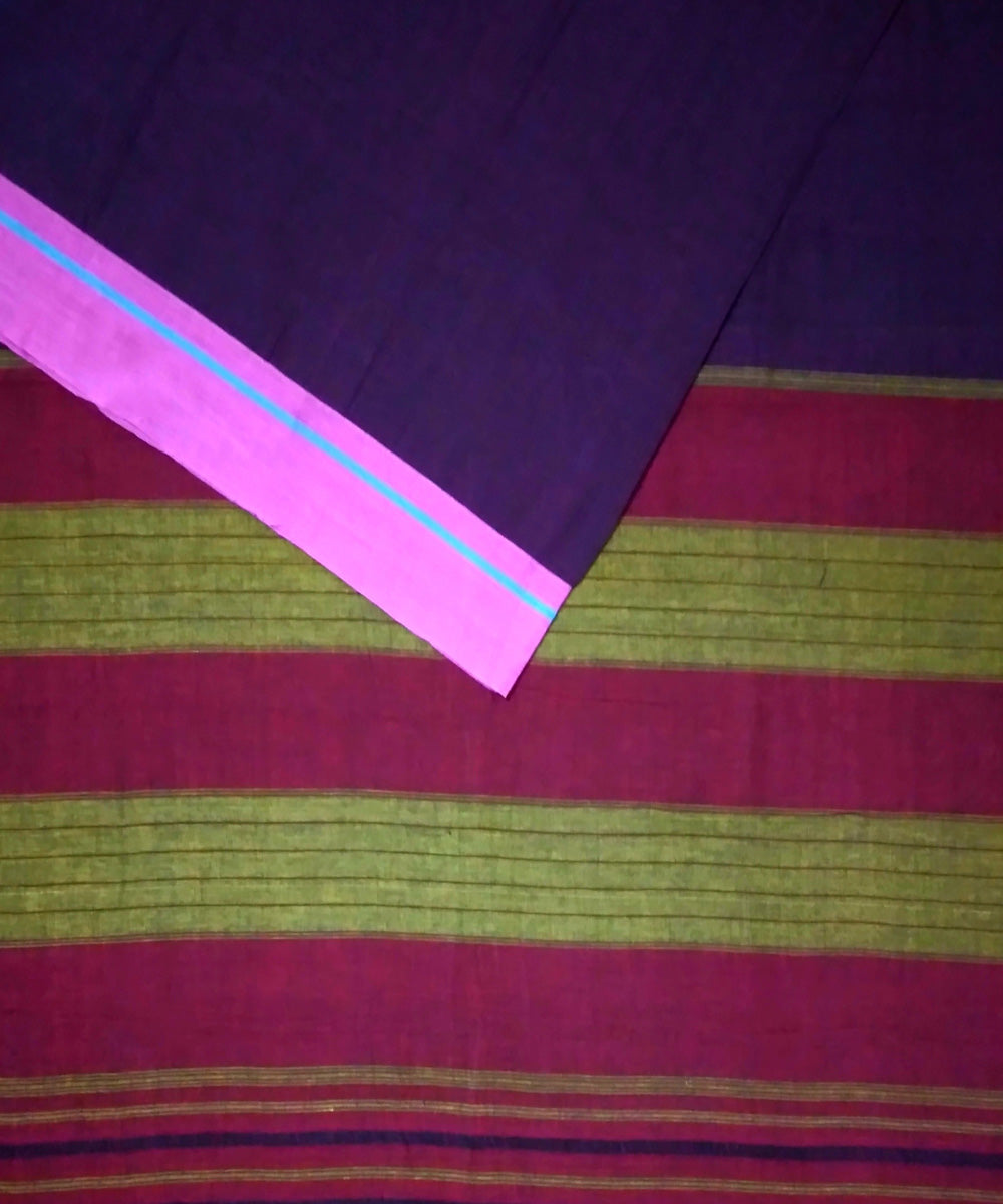Violet with sky blue and pink handwoven cotton patteda anchu saree