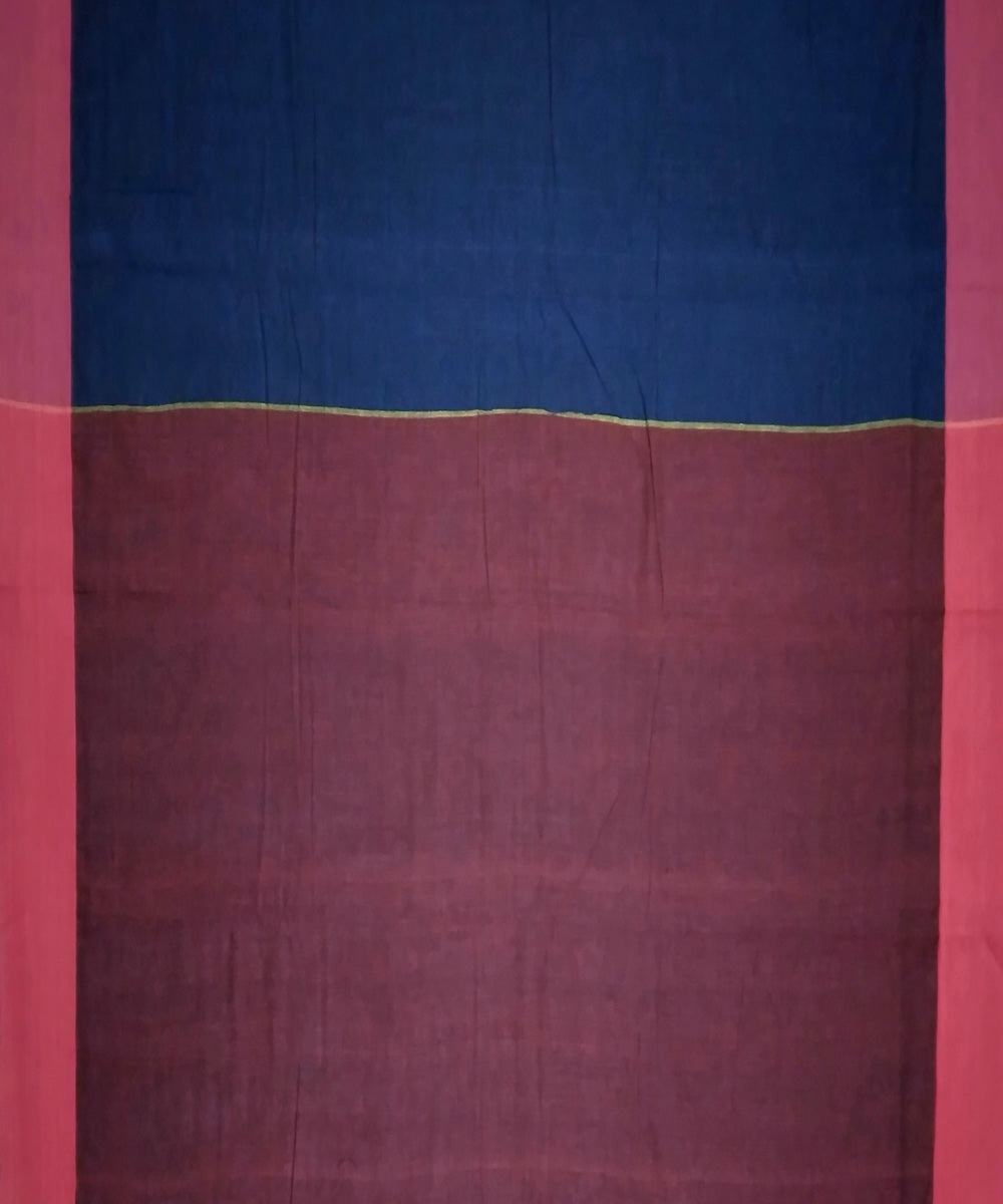 Navy blue with coral pink borders handwoven cotton patteda anchu saree