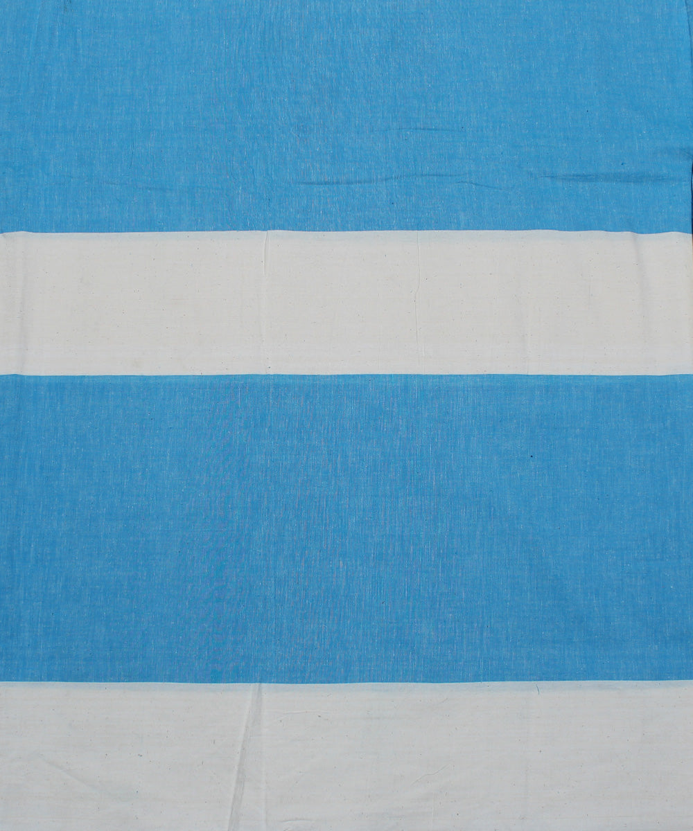 Sky blue white handwoven cotton broad stripe fabric