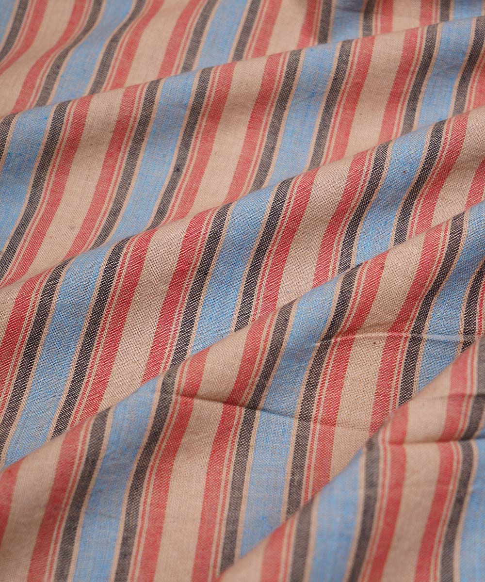 Red blue handwoven stripe cotton fabric