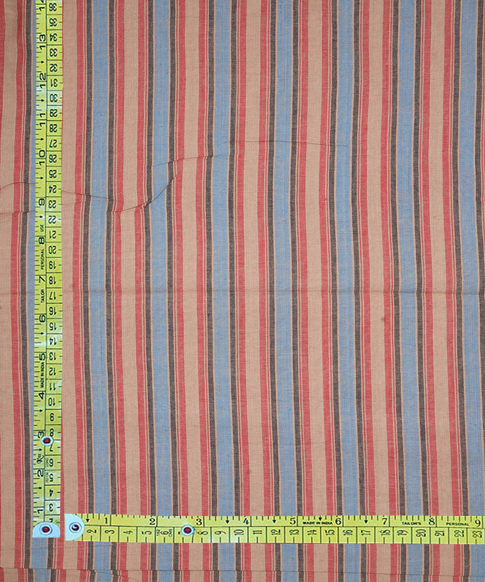Red blue handwoven stripe cotton fabric