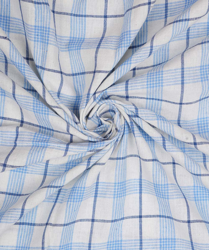 White blue checks handwoven cotton fabric