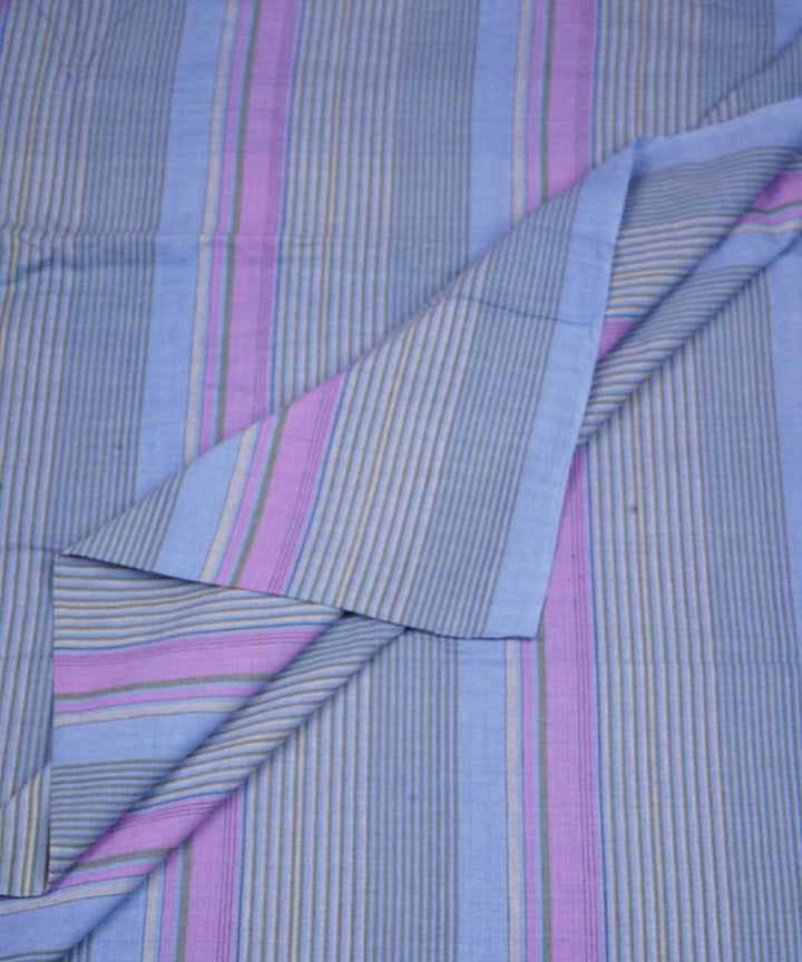 Blue grey handwoven stripe cotton fabric
