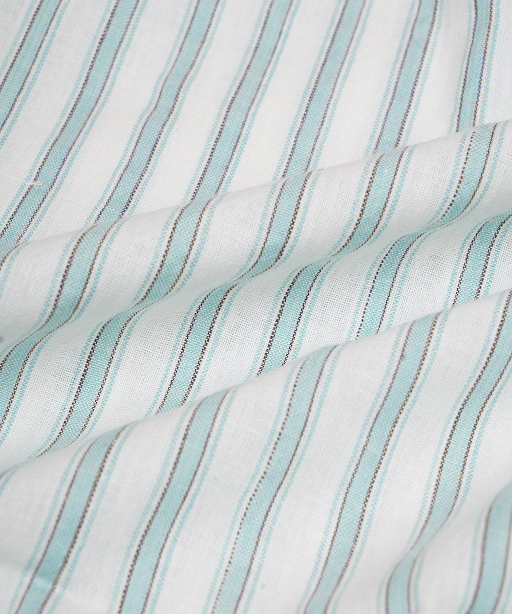 1.5m White light aqua handwoven stripe cotton fabric
