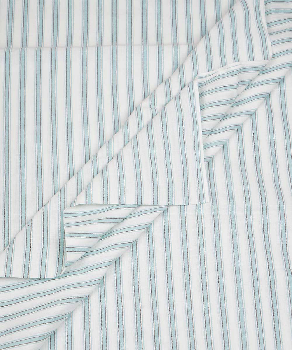1.5m White light aqua handwoven stripe cotton fabric