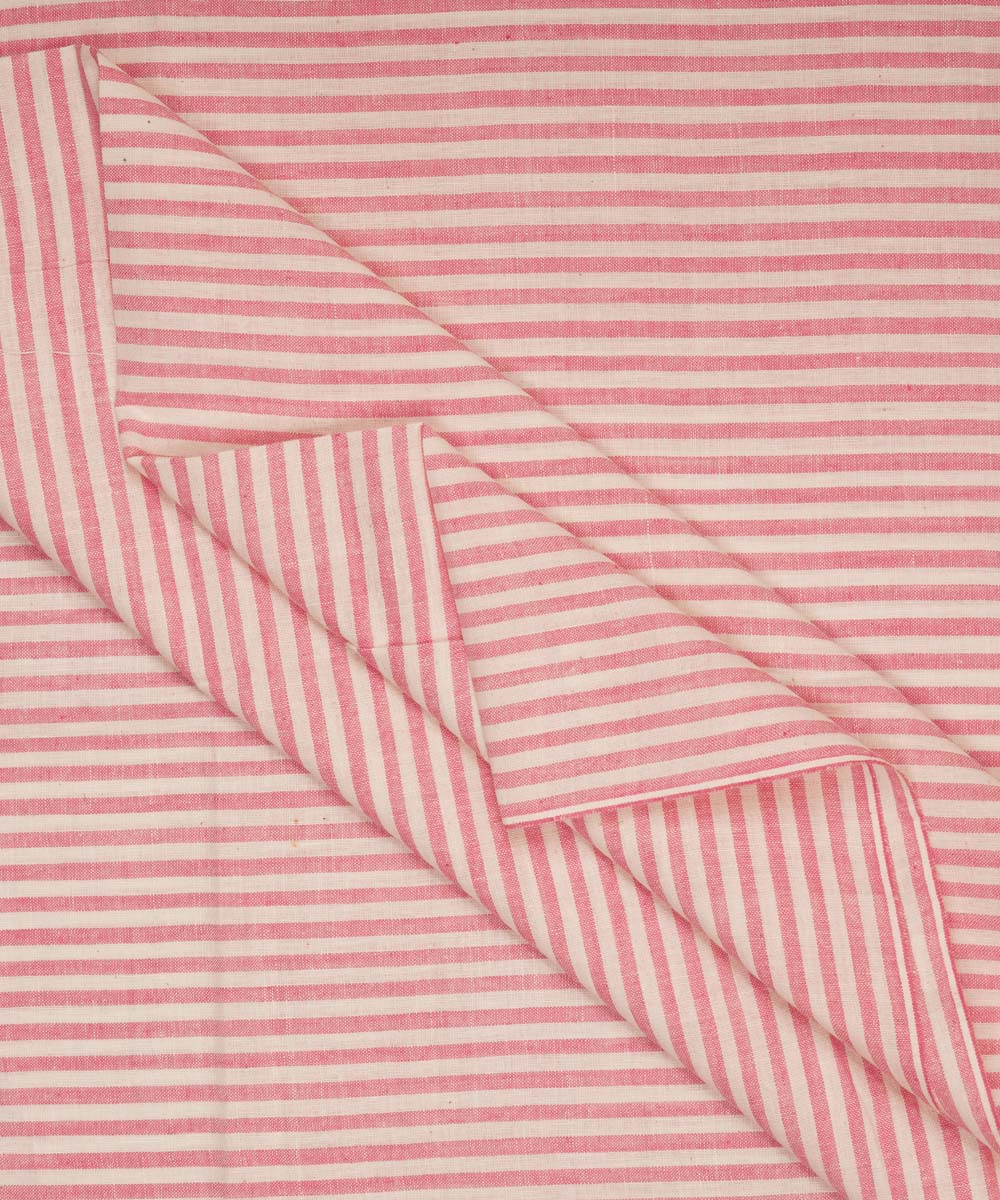 White pink stripes handspun handwoven bengal cotton fabric