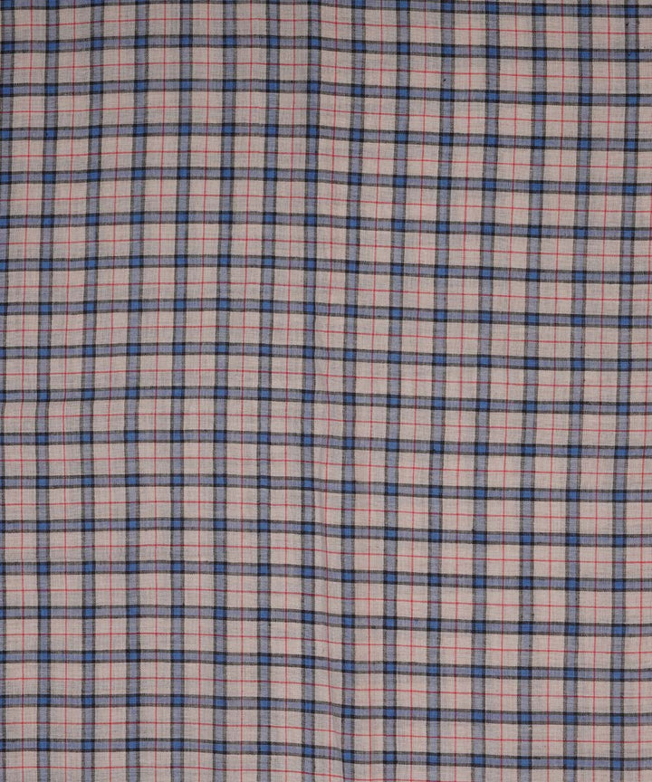 Light grey blue checks handspun handwoven bengal cotton fabric