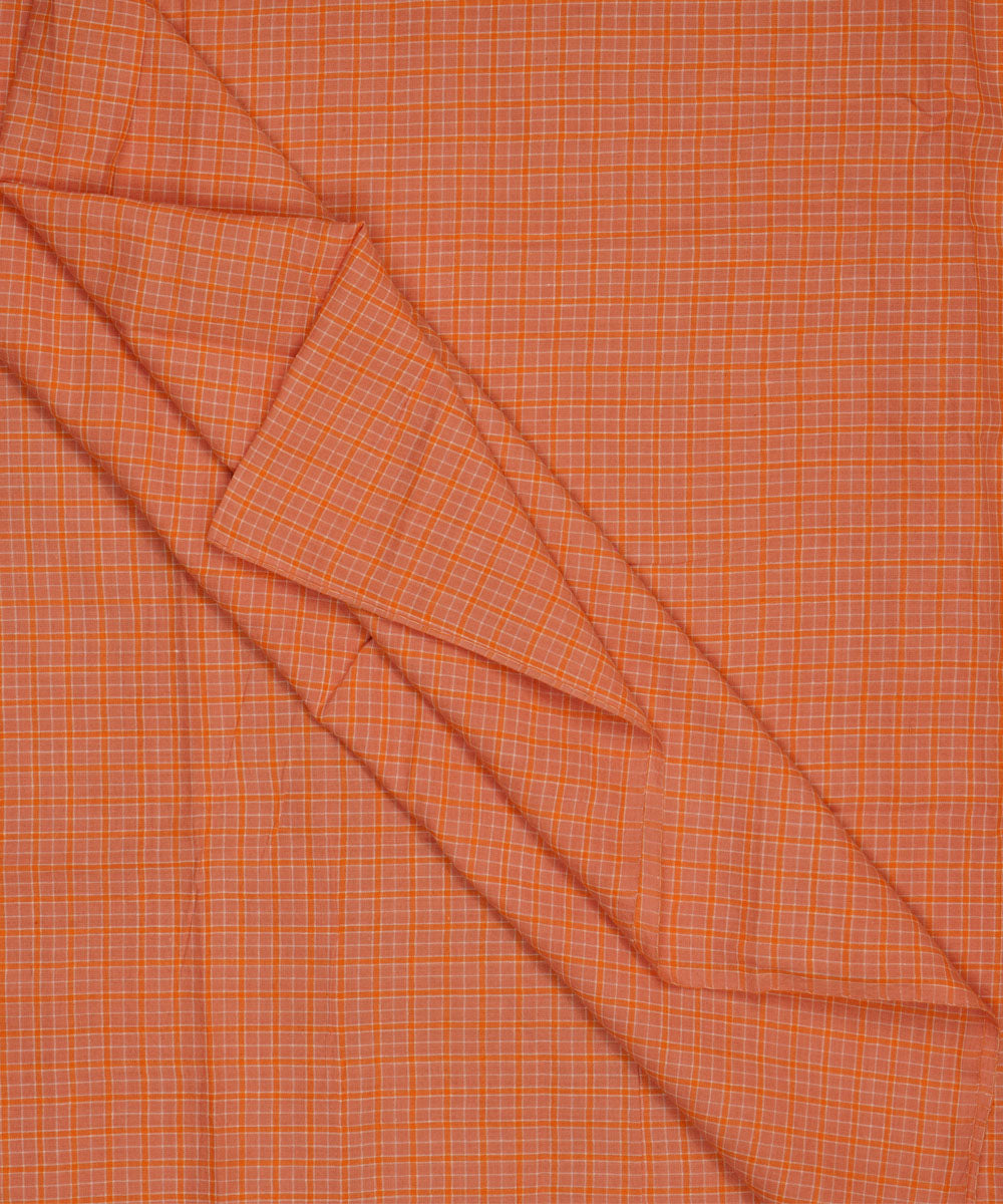 Peach checks handspun handwoven bengal cotton fabric