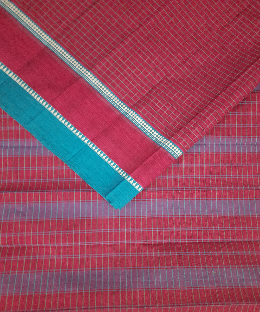 Red blue handwoven cotton narayanpet saree