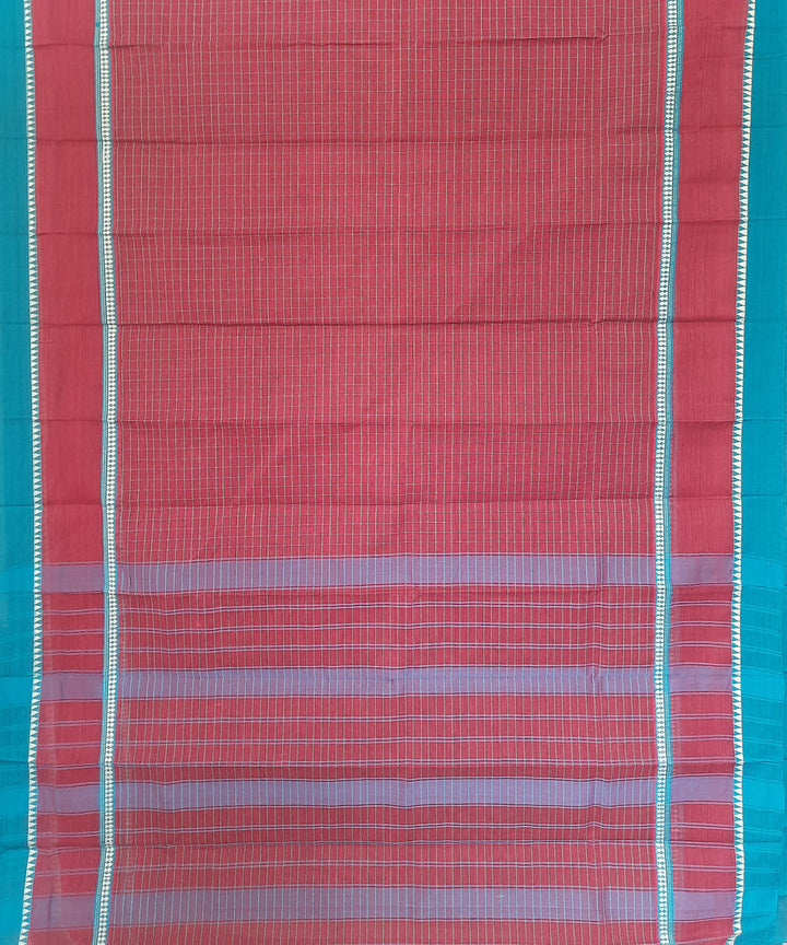 Red blue handwoven cotton narayanpet saree