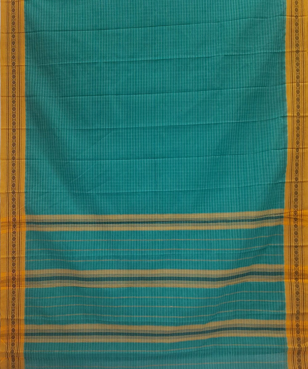 Cyan green yellow handwoven cotton narayanpet saree