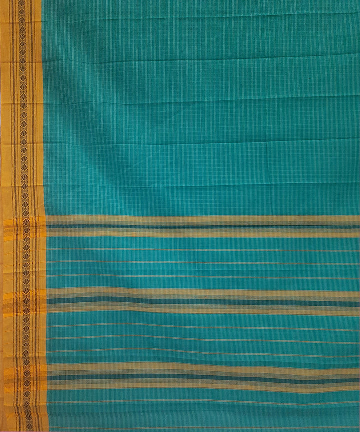 Cyan green yellow handwoven cotton narayanpet saree