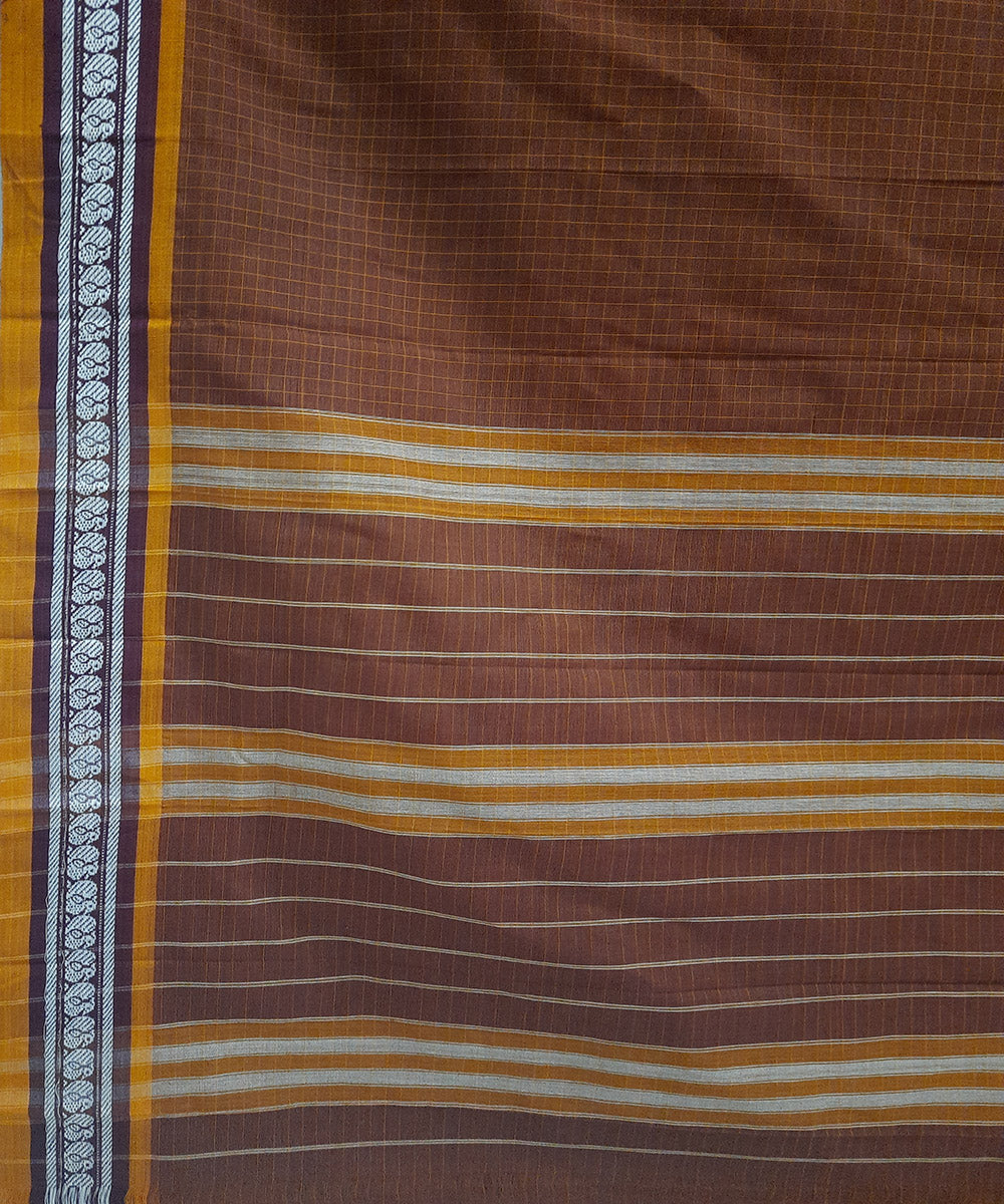 Brown yellow handwoven cotton narayanpet saree