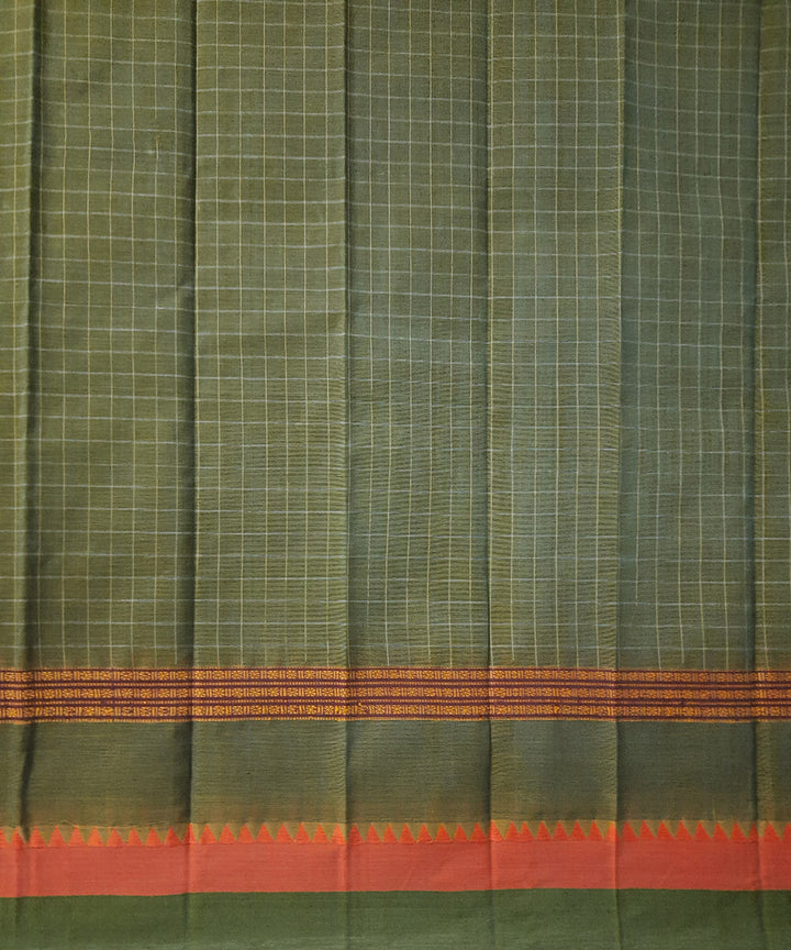 Olive green yellow handwoven cotton narayanpet saree