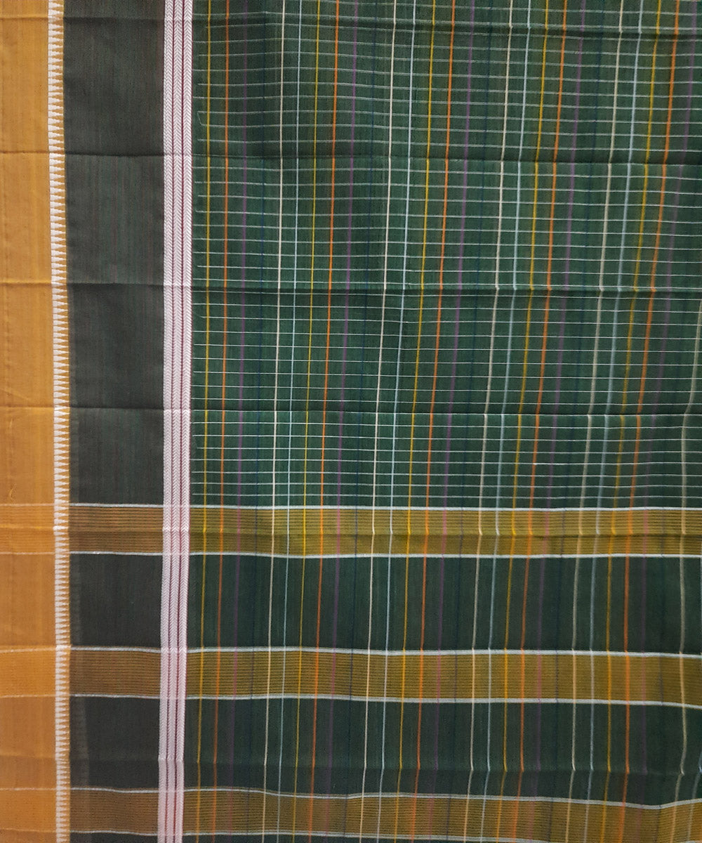 Dark green yellow handwoven cotton narayanpet saree