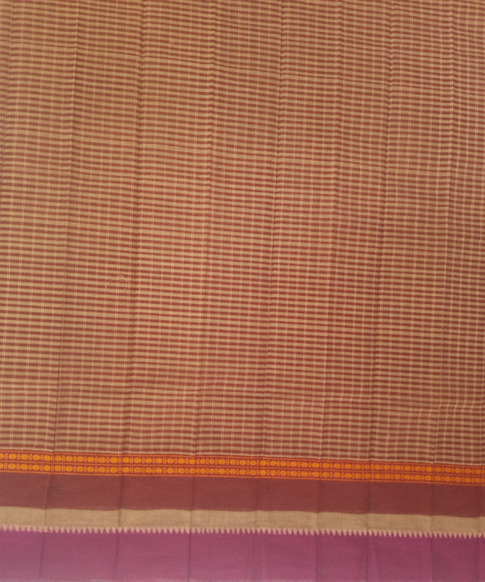 Brown violet handwoven cotton narayanpet saree