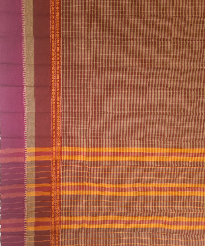 Brown violet handwoven cotton narayanpet saree