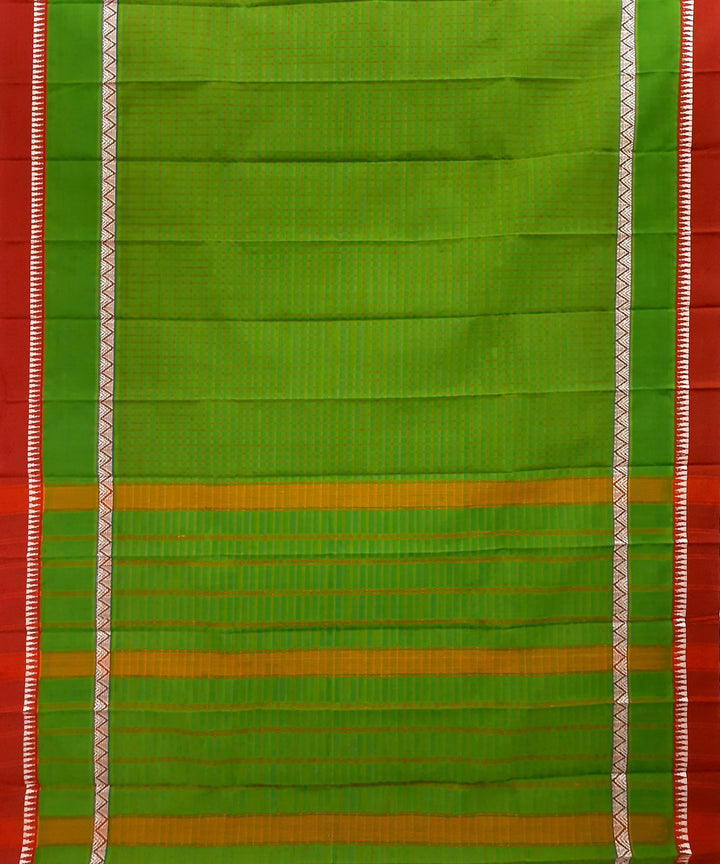 Green red handwoven cotton narayanpet saree