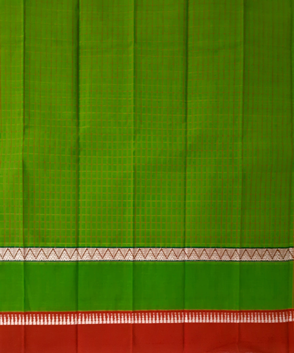 Green red handwoven cotton narayanpet saree