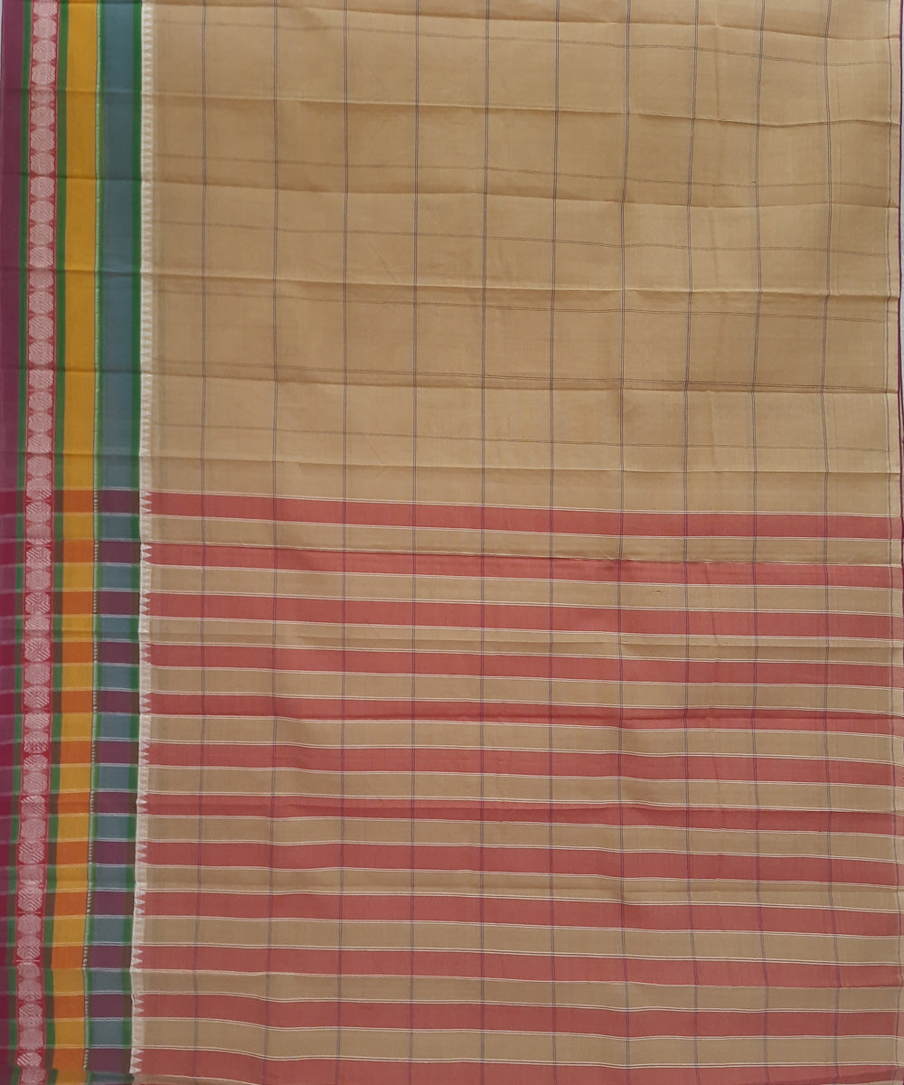 Brown multicolor handwoven cotton narayanpet saree