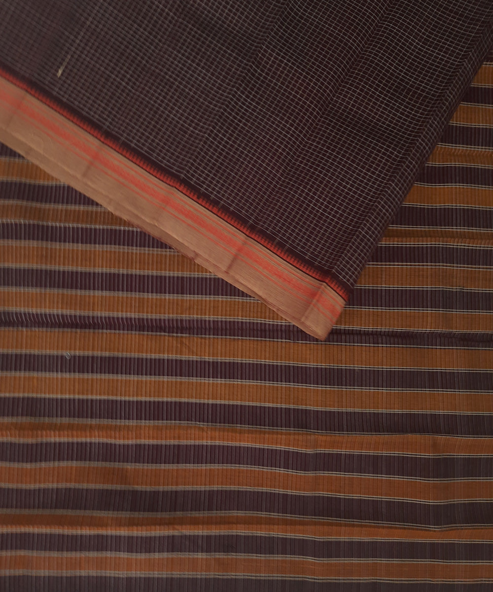 Brown yellow handloom cotton narayanpet saree