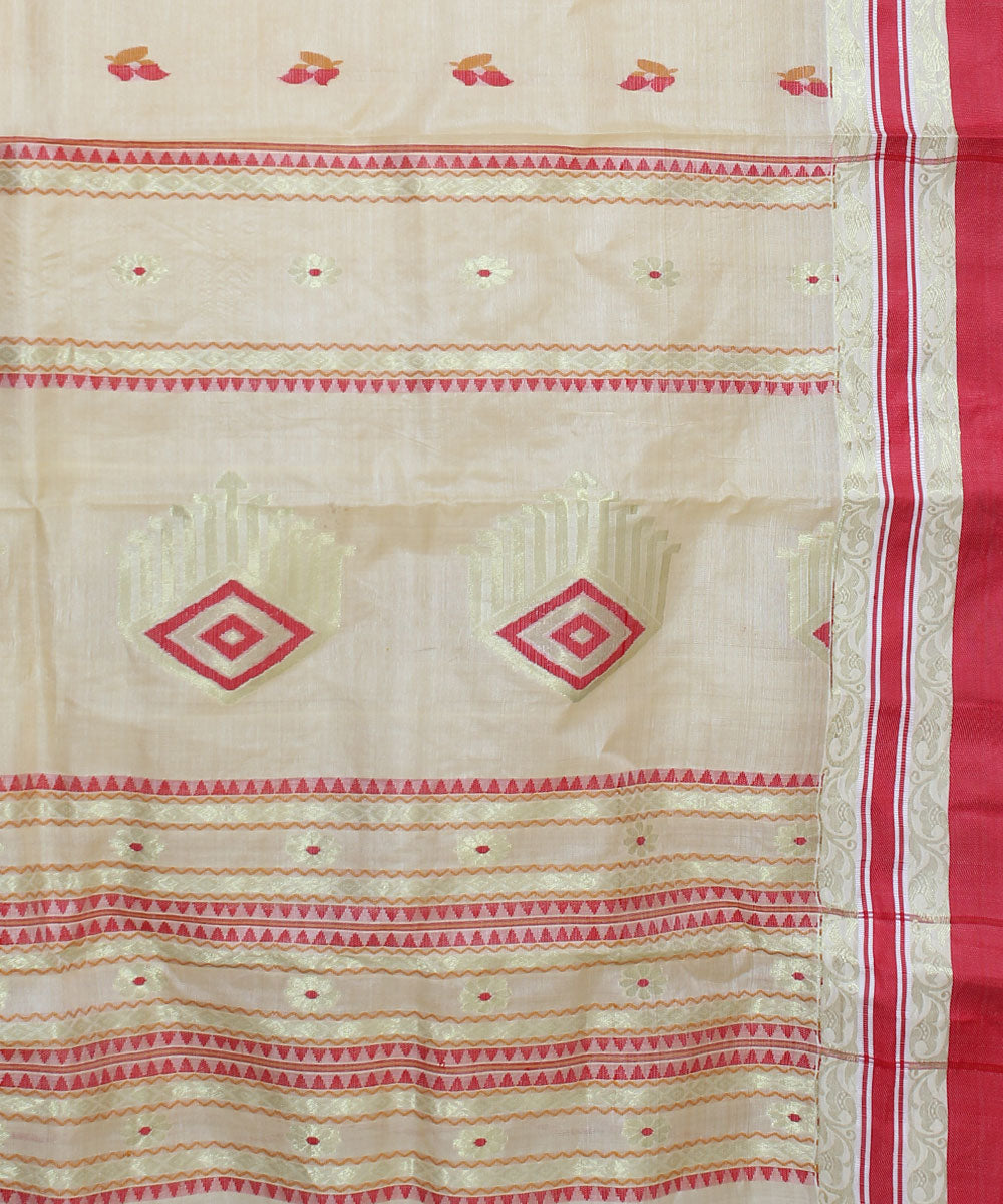 Bengal Red Off White Handwoven Tant Saree