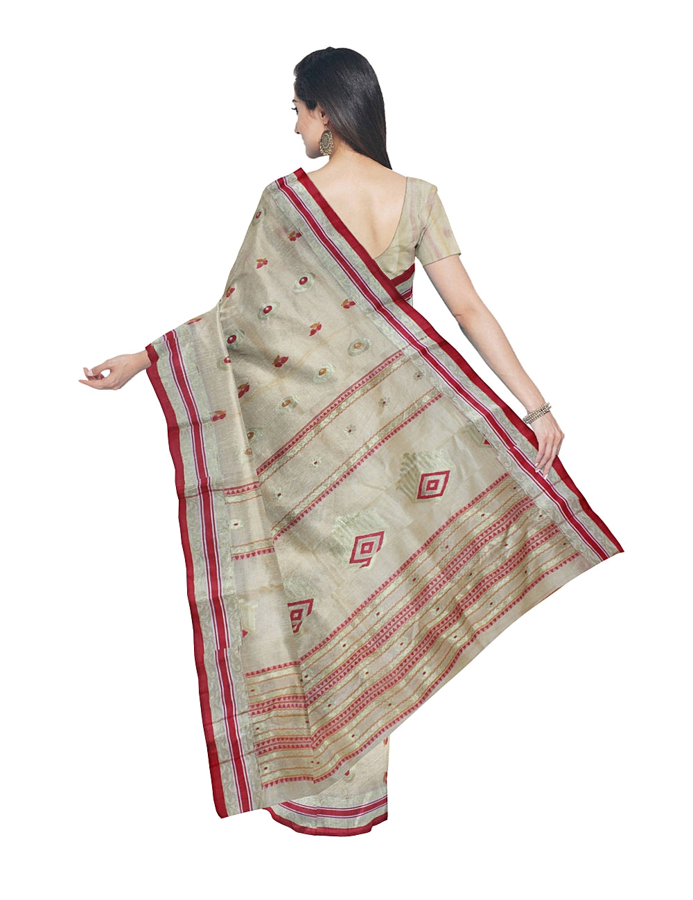 Bengal Red Off White Handwoven Tant Saree
