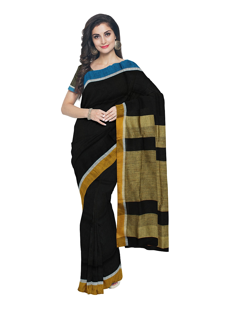 Handwoven Black Linen Saree