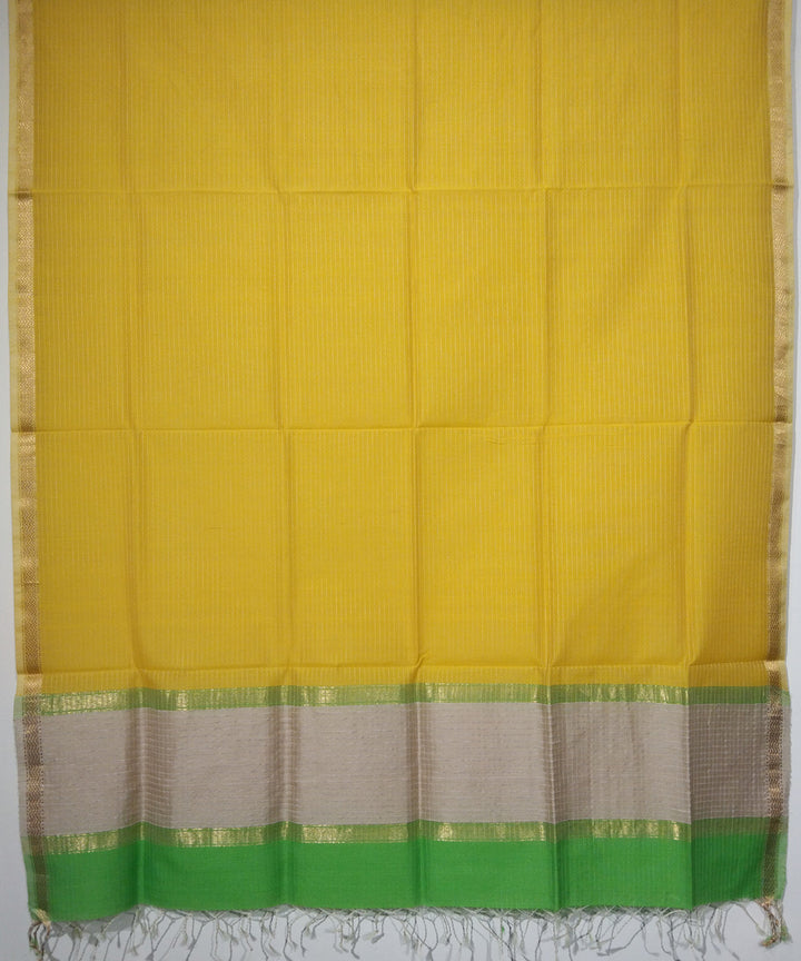 2pc Light green yellow handloom cotton silk maheshwari dress material