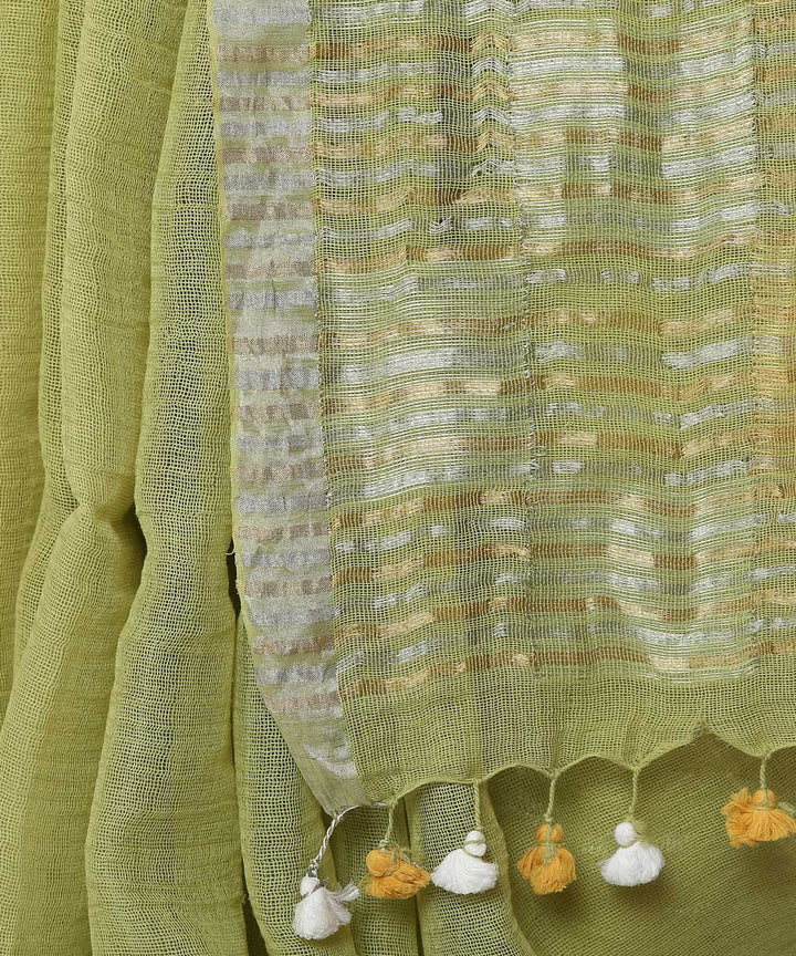 Kiara crafts olive green handwoven cotton saree