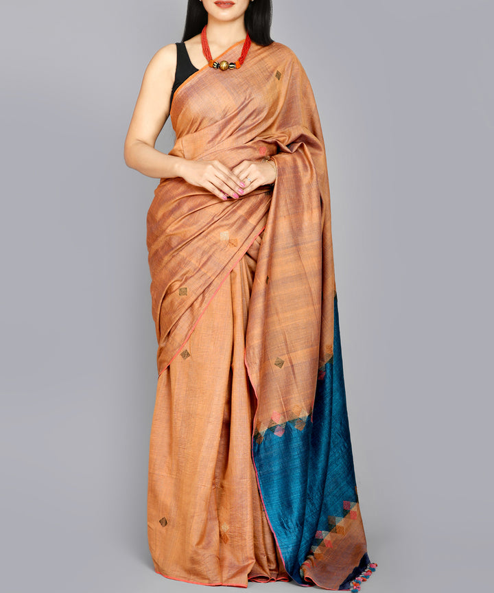 Kiara crafts light brown handwoven tussar silk saree