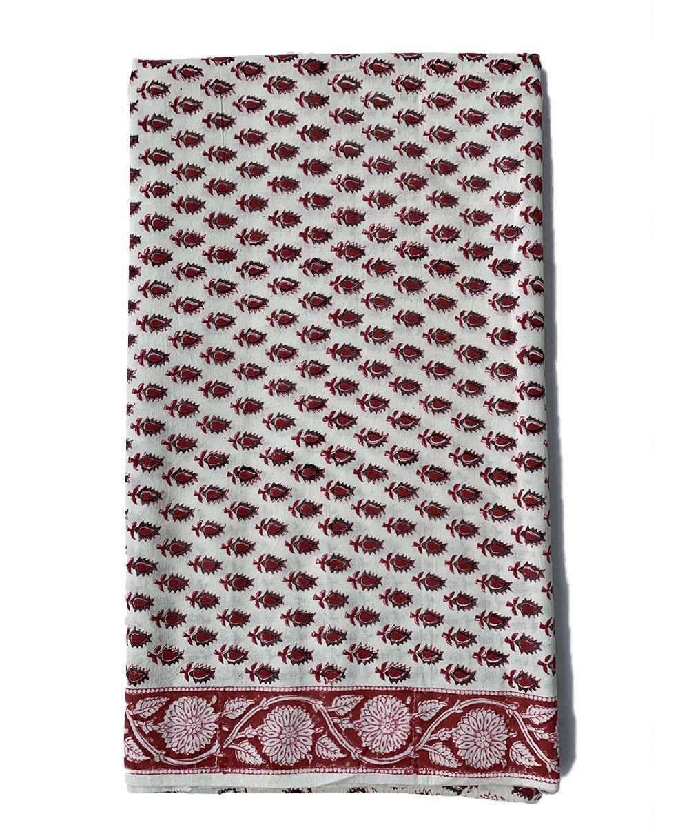 White red handblock sanganeri print handspun cotton fabric
