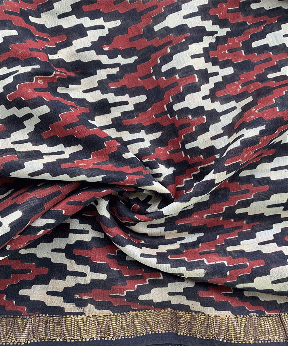 Multicolor handblock bagru print cotton silk fabric