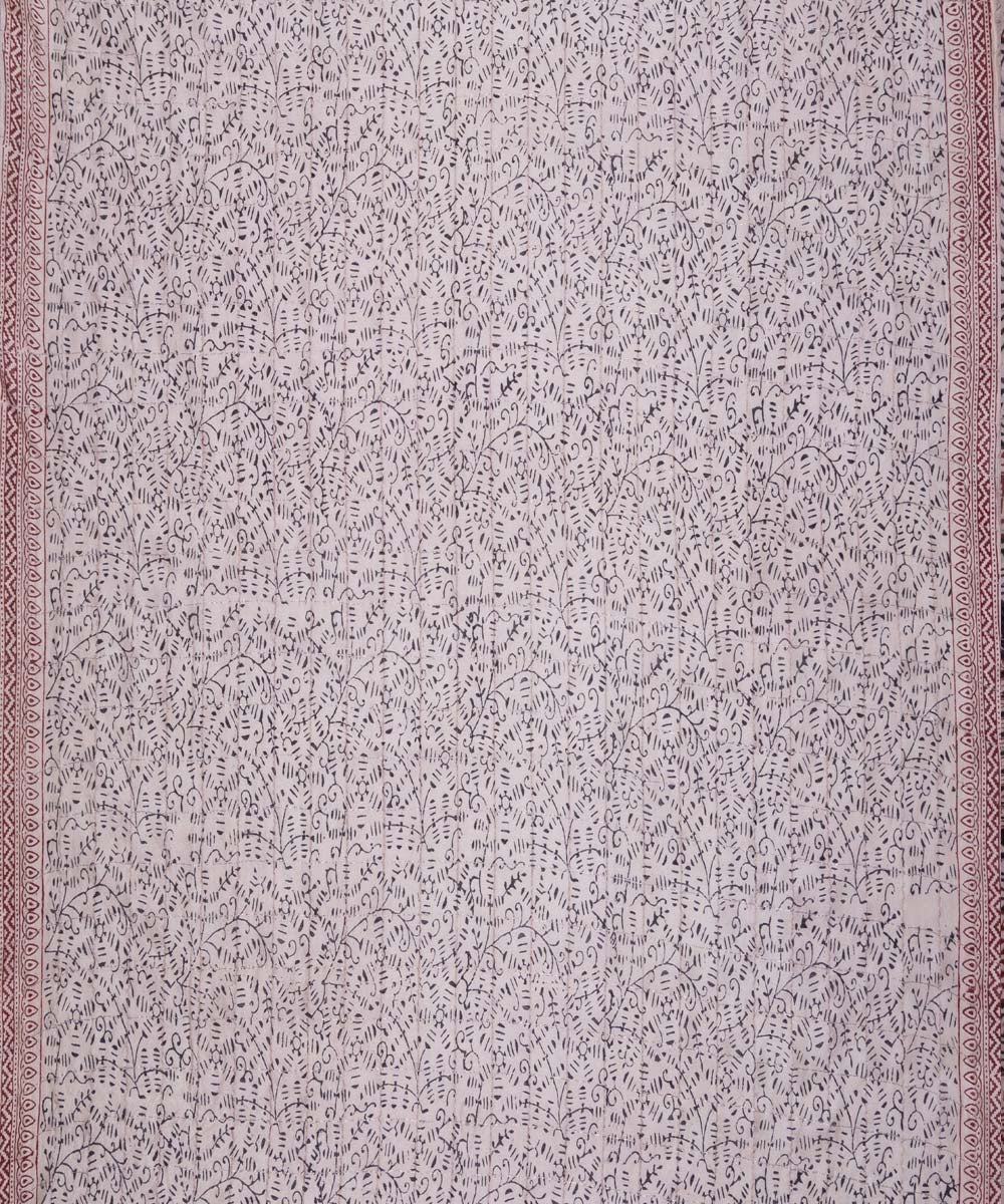 Beige handblock bagh print silk cotton saree