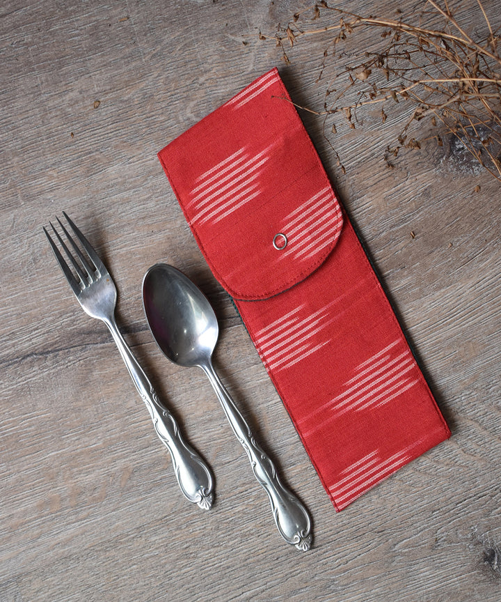 Red cotton ikat cutlery pouch
