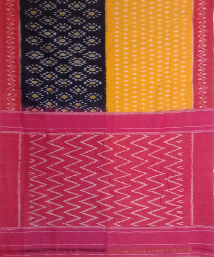 Yellow handwoven cotton pochampally ikat saree