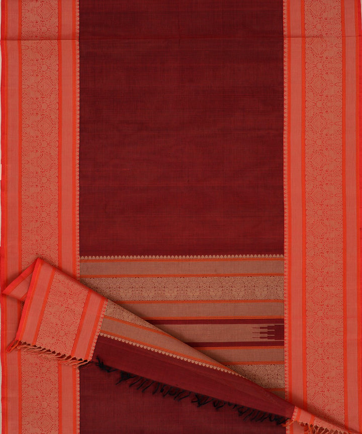 Maroon Red Cotton Handwoven Kanchi Saree