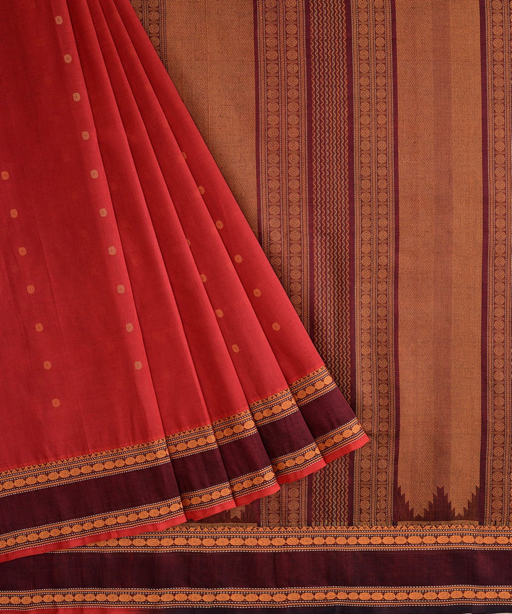 Maroon handwoven cotton silk kanchi saree