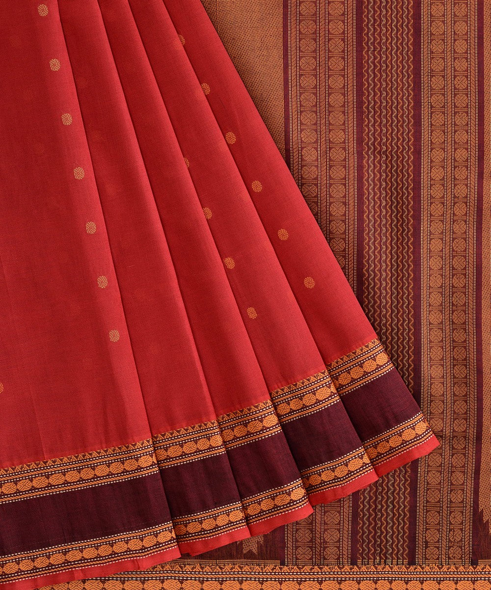 Maroon handwoven cotton silk kanchi saree
