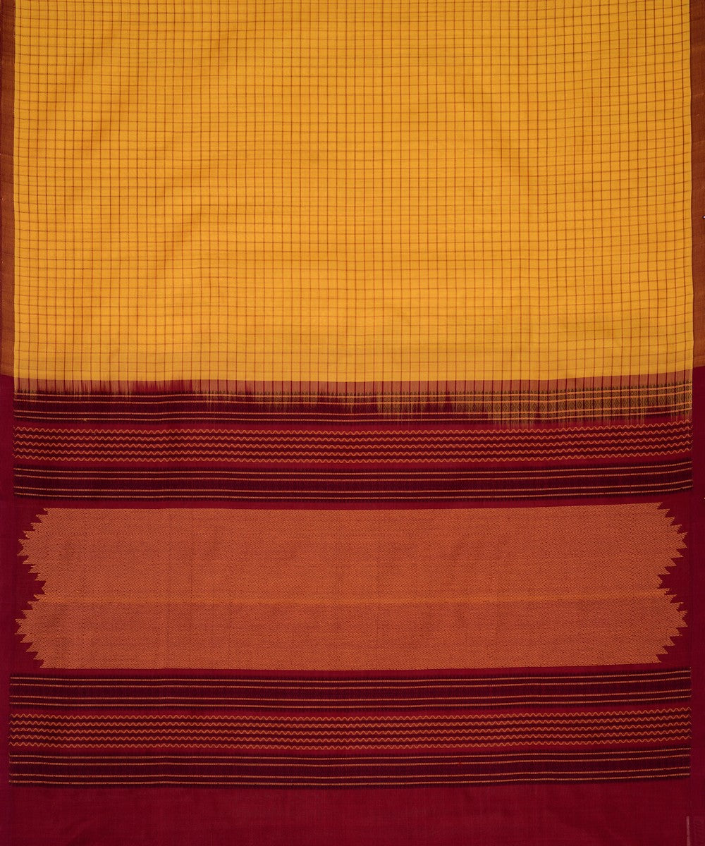 Yellow handwoven cotton silk kattam kanchi saree